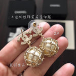 雙C吊珍珠球耳釘
