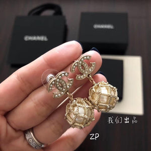 雙C吊珍珠球耳釘